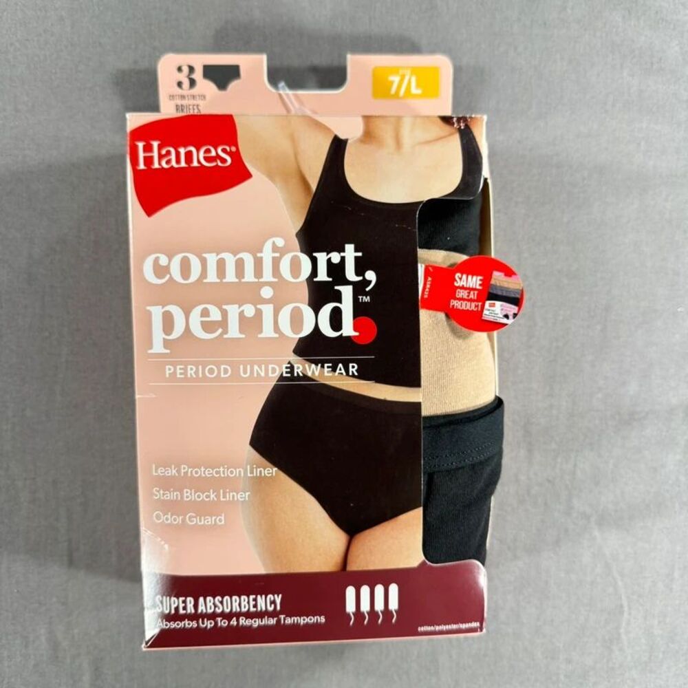 Hanes Comfort Period Briefs Size 7/L 3 pk